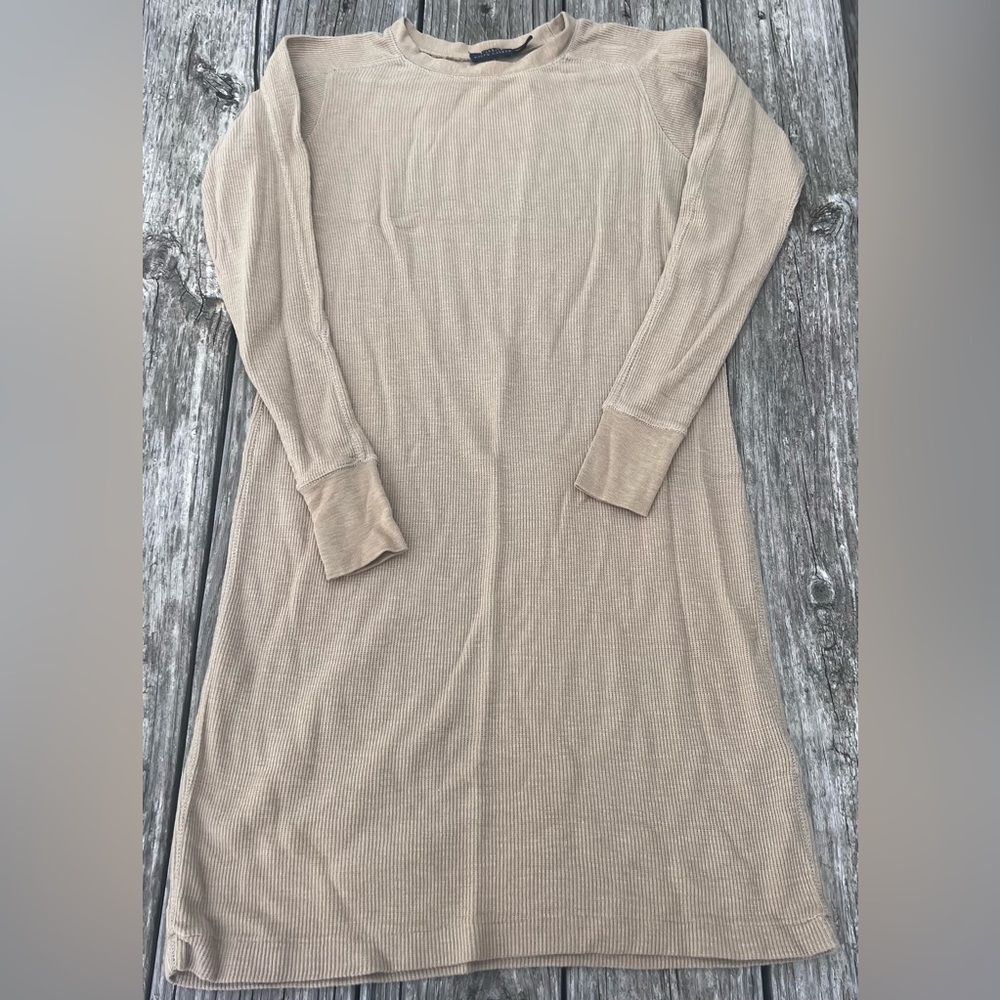 Polo Ralph Lauren Waffle Tan color, Long Sleeve Dress, size XS. 100% Cotton.